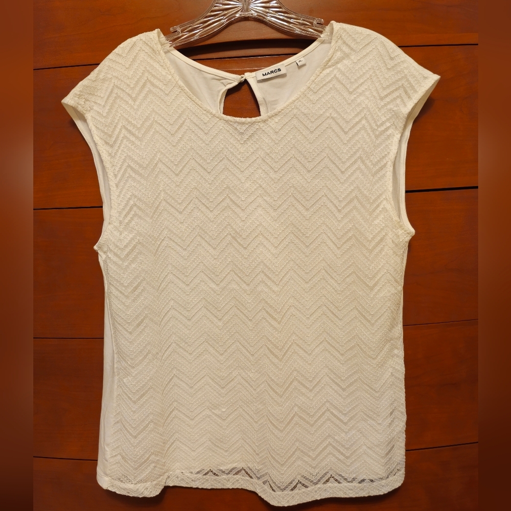 MARCS White Lace Chevron Top